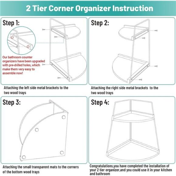 2 Tier Bathroom Counter Organizer, Wood Bathroom Organizer Countertop, Corner - Picture 6 of 7
